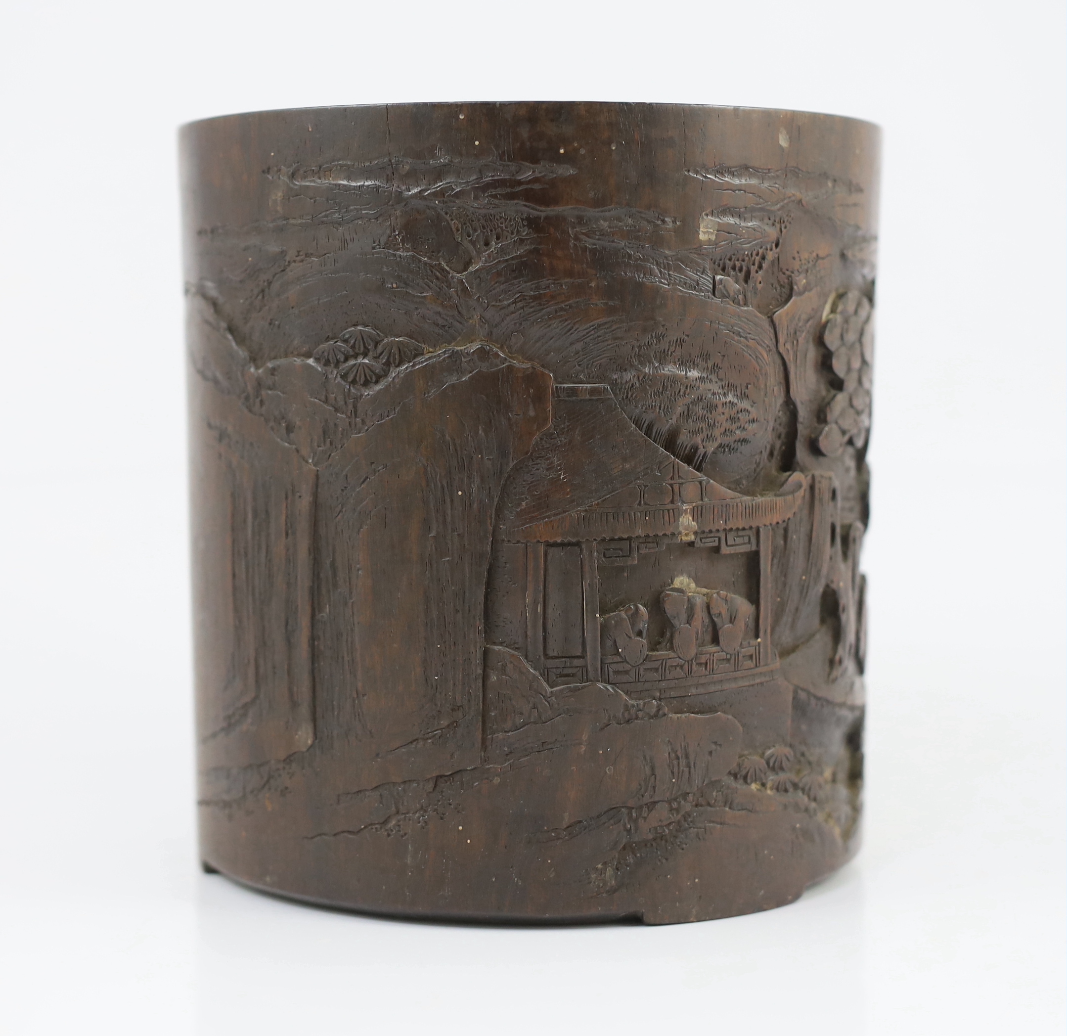 A Chinese hardwood brushpot, bitong, 19th century, possibly zitan